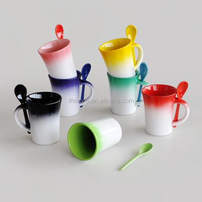 China Sustainable Gradient Color Luster Ceramic Mug With Spoon, Spoon Cup, Bulk Buying From China for sale