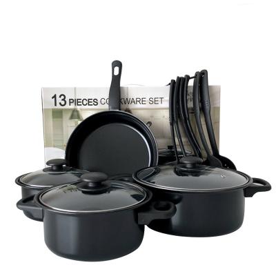 China Sustainable Kitchen 13 Piece Stick Cookware Non Sets Black Pot And Filters Cast Iron Cooking Pot Cookware Set for sale