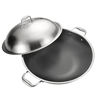 China Sustainable High Quality Custom Double Ear Cooking Pan Large Cast Stainless Steel Cooking Wok for sale