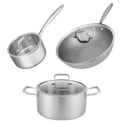 China American Style Pots and Pans Set Pro Stainless Steel Dressed Cookware Set Professional Quality Cookware Kitchen Stainless Steel Pot Set for sale