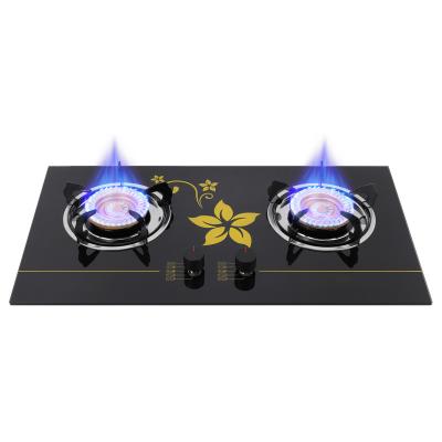 China Modern High Quality Tempered Glass Portable Gas Stoves In Dual Burner Gas Stove Pulse Ignition for sale