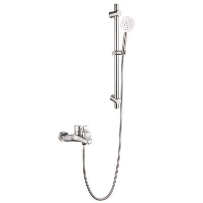 China Without SUS304 Slide Bar Bathroom Bath Round 2 Function Mixer Faucet Shower Set With Slide Bar Hand Shower for sale