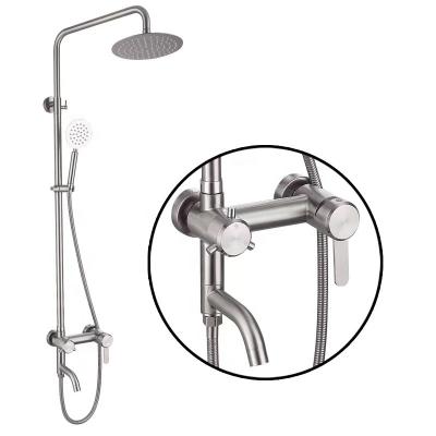 China Without Slide Bar Wholesales 304 Stainless Steel Wall-mount Bathroom Bath 2 Function Mixer Shower Set With Slide Bar Hand Shower for sale