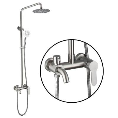 China High quanlity 304 stainless steel Wall-mount bathroom Bath 2 function mixer shower without slide bar set high with slide bar hand shower for sale