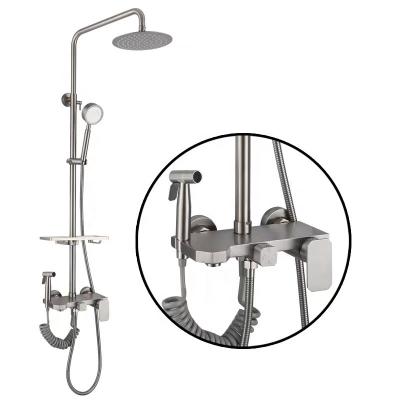 China Without SUS304 Slide Bar Bathroom Bath Round 2 Function Mixer Faucet Shower Set With Slide Bar Hand Shower for sale