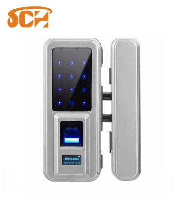 China 10-15mm Metal Digital Double/Single Fingerprint Electronic Sliding Smart No Holes Door Lock For Glass Door for sale