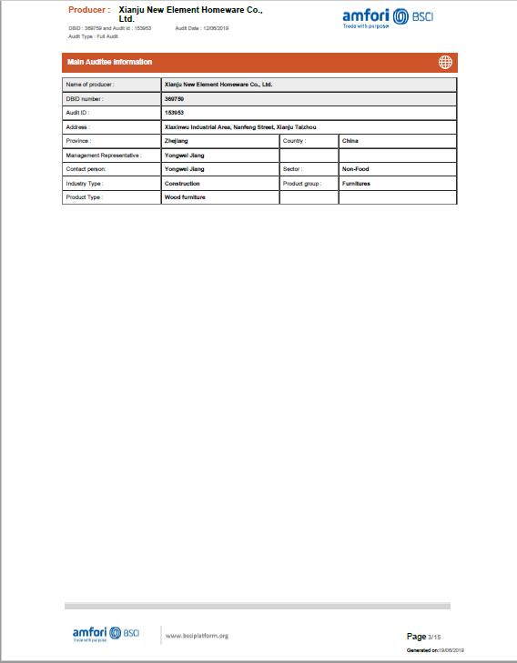 BSCI - Xianju New Element Homeware Co., Ltd.