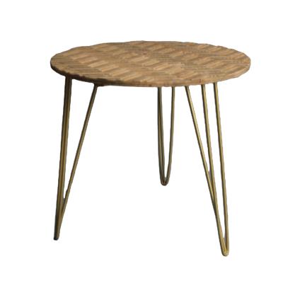 China New Build-in Nordic Rustic Adjustable Metal Leg Outdoor Cafe Dining Solid Wood Round Coffee Table for sale