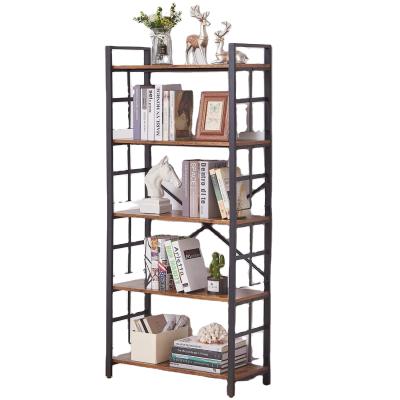 China New Cabinet Living Room Furniture Black Wood Panel Stand Foldable Modern Wooden Shelf Rustic Wood And Metal Bookcase for sale