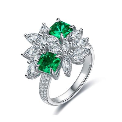 China Romantic Rings Emerald Flower Ring Accessories Wholesale Developed by Lab of S925 Sterling Dainty Jewelry Gemstones Silver for sale