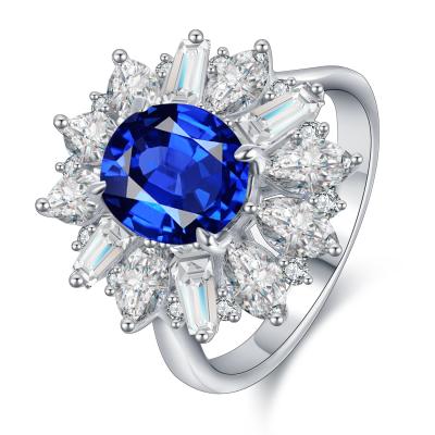 China Fashionable Created Sapphire Rings Round Shape 9K Blue Gold Plated Jewelry Engagement Ring For Women Wedding for sale