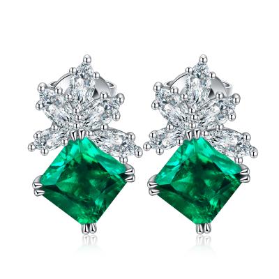 China CLASSIC Anster 2.5ct Asscher Cut Emerald 925 Sterling Silver Earrings Stud From Zambia Lab Grown High Quality for sale