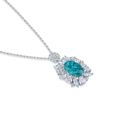 China CLASSIC Delicacy 925 Sterling Silver Blue Color Lab Paraiba Oval Shape Silver Chain Pendant Necklace for sale