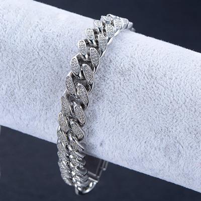 China CLASSIC High Quality Brass Zircon Hiphop Style Diamond Cuban Link Bracelet Bangle Jewelry Christmas Gift for sale