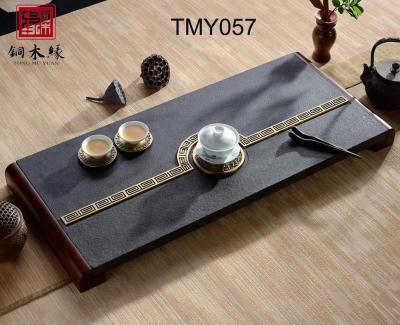 China Brass and Black Stone Movable Antique Carved Tea Table for sale