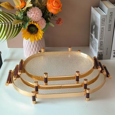 China Three-Piece Acrylic+Metal Platter Tray Restaurant Kitchen Utensils Gold Oval Matte Stain Dish for sale