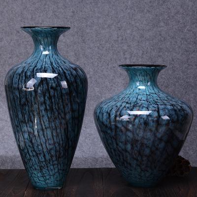 China Art Deco Retro Glass Vase Craft Wedding Gift Home Living Room Floor Blue Fried Supply for sale