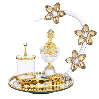 China Censer Middle East Arabic Crystal Censer Round Flower Gold Crystal Censer for Home Decoration and Wedding for sale