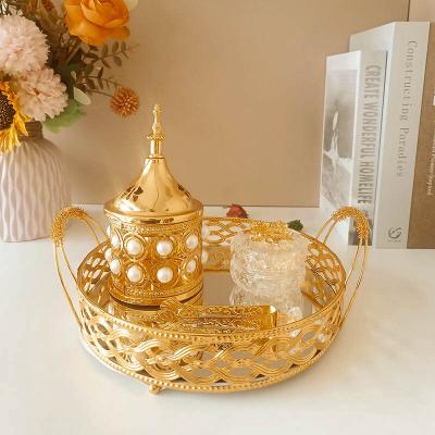 China New Arrival Arabian Incense Border Gold Censer Set Hollowed Out Arabian Censer Electroplating Decoration for sale