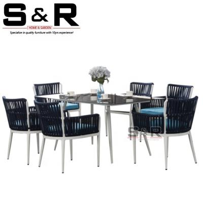 China Eco-friendly\UV Resistant\Water Proof\Weather Resistant Popular Outdoor Rope Woven Dining Furniture Set Rope Outdoor Garden Furniture for sale