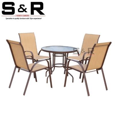 China Eco-Friendly\UV Resistant\Water Proof\Modern Patio Dining Table And Chairs Weather Resistant Hotel Garden Aluminum 5 Piece Outdoor Dining Set for sale