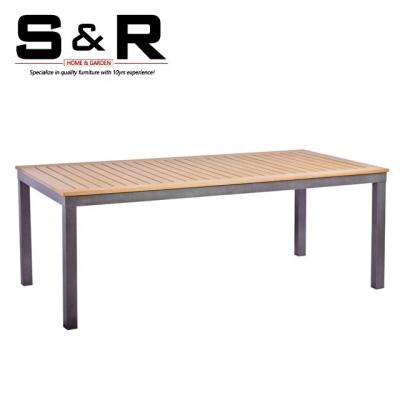 China Wholesale New Style Weather Resistant Comfortable Furniture Rectangle Aluminum Tabletop Eco-Friendly\UV Resistant\Water Proof Aluminum Dining Table in Teak Wood Top for sale