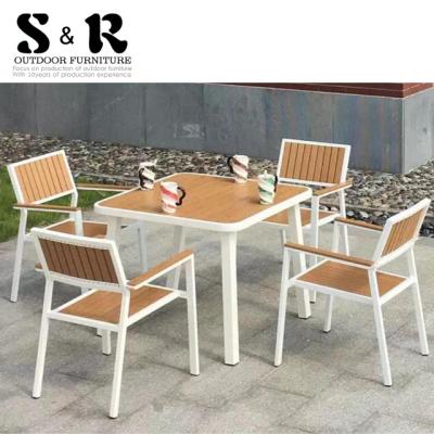 China Eco-Friendly\UV Resistant\Water Proof\Restaurant Patio Aluminum Dining Chairs Cheap Square Patio Cafe Bistros Weather Sale All Weather Resistant Hot Table for sale