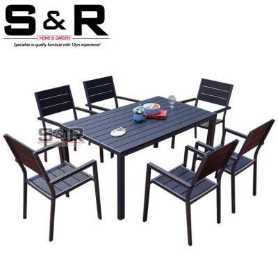 China Eco-friendly\UV Resistant\Water Proof\Weather Resistant WPC Outdoor Plastic Wood Table and Chair Stacking Garden Aluminum Patio Table for sale