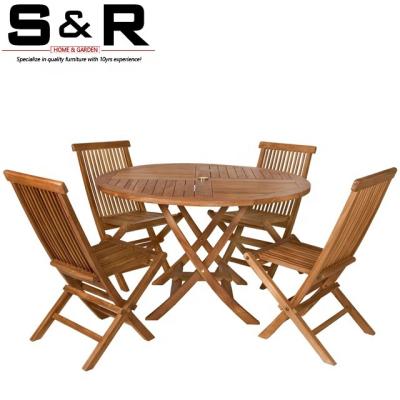 China Eco-friendly Custom Wood Dining Set and Chairs\UV Resistant\Water Proof\Weather Resistant Best Price Outdoor Folding Table Teak Set For Garden Leisure for sale