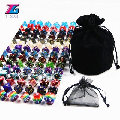 China 105 Colorful Dies With Black Bag Rainbow 15 Full Sets D4 D6 D8 D10 D10% D12 D20 For RPG DND Board Game 105pcs for sale