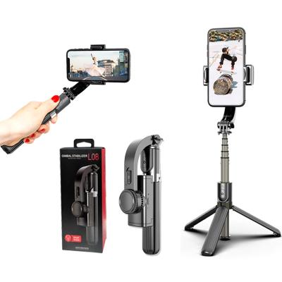 China Foldable Handheld Mobile Phone Anti-shake Selfie Stick Gimbal Monopod Stabilizer l08 Tripod Wireless Remote Control Holder for sale