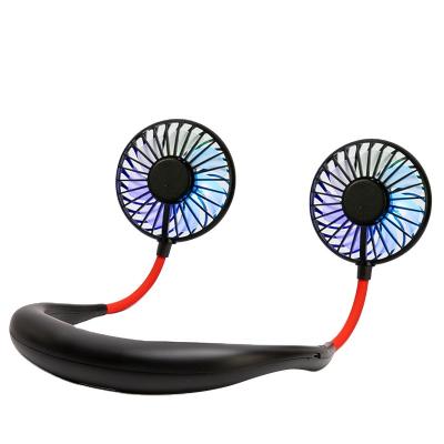 China Hot-selling Portable Mini Amazon Neck Fan Portable Hanging Sports Fan Rechargeable Outdoor Neck Band Air Cooler Conditioner Fan with LED for sale