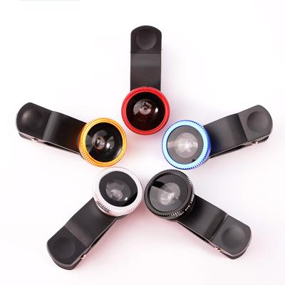 China Innovative Mobile Phone Lenses Macro Wide Angle Fish Eye 3 In 1 Camera Phone Lens With Clip Universal Use for sale