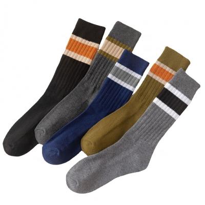 China New Velvet Autumn And Winter Thick Woolen Silk Bottom Men's Sports Sustainable Striped Towel Socks for sale