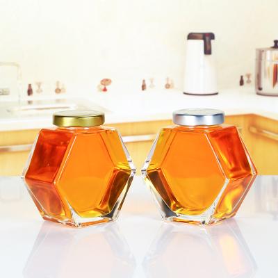 China 2021 CLASSICS Wholesale Food Grade Polygonal Airtight Glass Bottle For Sugar And Honey Butter Spices for sale