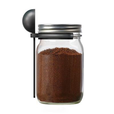 China Sustainable Kitchen Packaging Mason Jar Instant Coffee Jar Glass Storage With Lid And Metal Spoon for sale