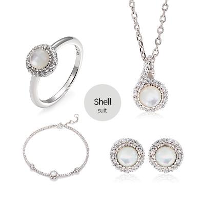 China TRENDY Fashion Necklace Bracelet Earrings Ring Set Silver Zircon Wedding Bridal Necklace Jewelry Sets for sale