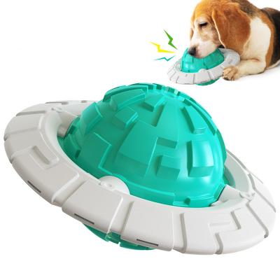 China New UFO Shape Pet Dental Care Viable Wholesale Indestructible Rubber Squeaky Toothbrush Aggressive Dog Chew Toys Tough Dog Toy for sale