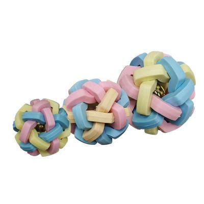 China Pet Accessories 2022 New Cavity Stocked Out Of Healthy Colorful Macaron Bell Ball Bite-Resistant Molar Braided Ball Dog Chew Toy for sale