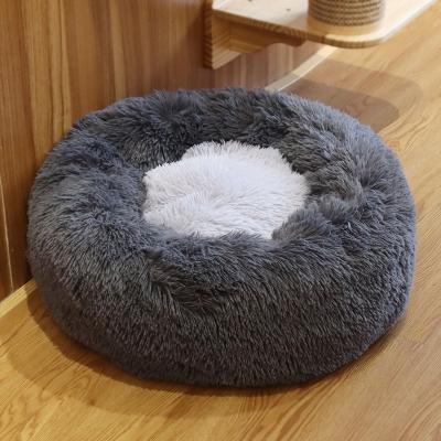 China Viable Manufacturer Wholesale Custom Comfortable Luxury Washable Round Warming Donut Ultra Soft Comfortable Pet Cat Dog Cuddler Bed for sale