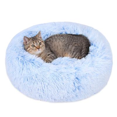 China Cozy Washable Soft Faux Fur Donut Dog Cat Bed For Large Dog Warm Round Customized Soothing Fluffy Plush Dog Bed for sale