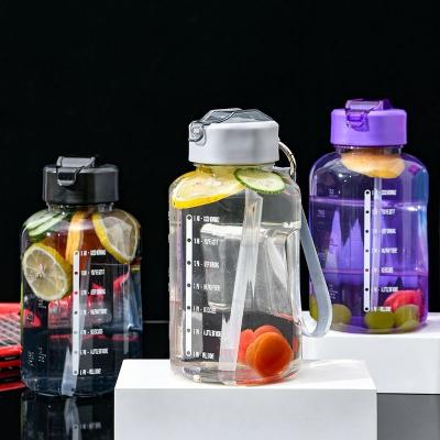 China Amazon Top Seller Logo PORTABLE Custom Free Motivational Gym Plastic Water Bottles 1.3L Bpa Tritan With Straw And Time Marker for sale