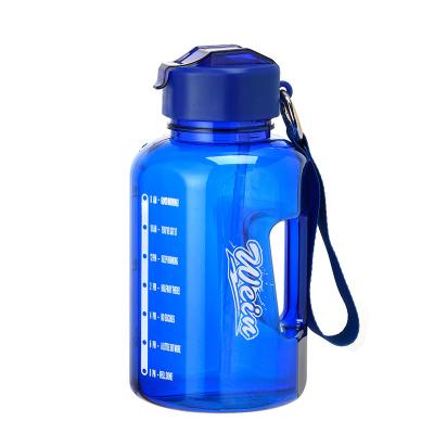 China PORTABLE Sports Motivational Leak Free Wide Mouth Fitness Gym Bpa Gradient 1.3L Tritan Plastic Water Bottle With Time Marker for sale