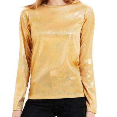 China Breathable Hot Promotional Product Long Sleeve Sparkly Hand Desgin Women's Loose T-Shirt for sale