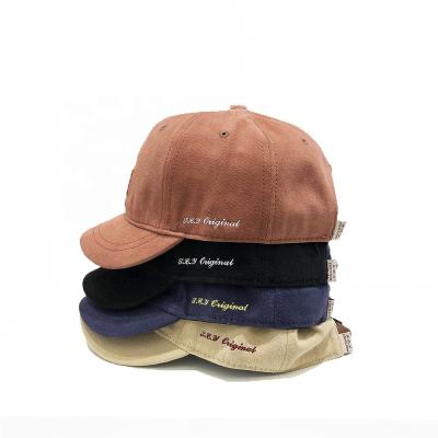 China NEW JOINT IDEA leather strap back velvet washed vintage adjustable plain men's fashion embroidery logo ripped hat custom dad hat for sale