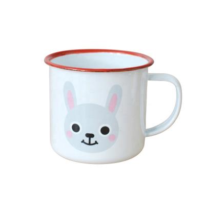 China Farming Rabbit Printed Logo 250ml Discount Coffee Sublimation Stainless High Quality White Enamel Camping Custom Mug for sale