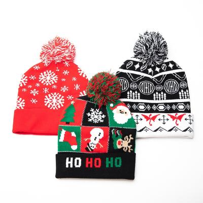 China New idea agriculture festival promotion gifts pompom knitted acrylic jacquard beanie kids cheap custom Christmas winter set of cuff hats for sale