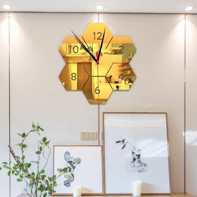 China WALL STICKER Custom Shapes Flexible Plastic Modern Hexagon Sheets Acrylic Self Adhesive Mirror 3d Wall Clock Decorative Self Adhesive Sticker for sale