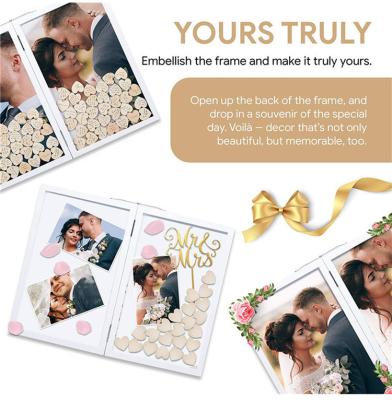 China Polyester & Promotional Rustic Wooden Photo Frame Guest Sign Books Spandex Decoration Alternative Wedding Guestbook for sale