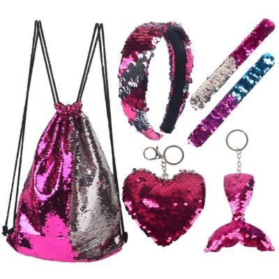 China Agriculture Party Christmas Double Sides Bling Pink Glitter Wrapping Holiday Drawstring Gift Bag Set for sale